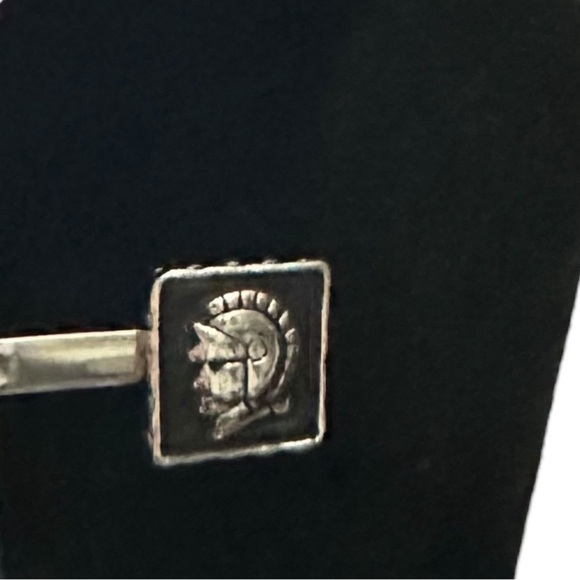 Vtg 2 Tone Silver & Black Enamel Square Silver 3-D  Spartan in Ornate Helm 1.25” - Picture 2 of 7